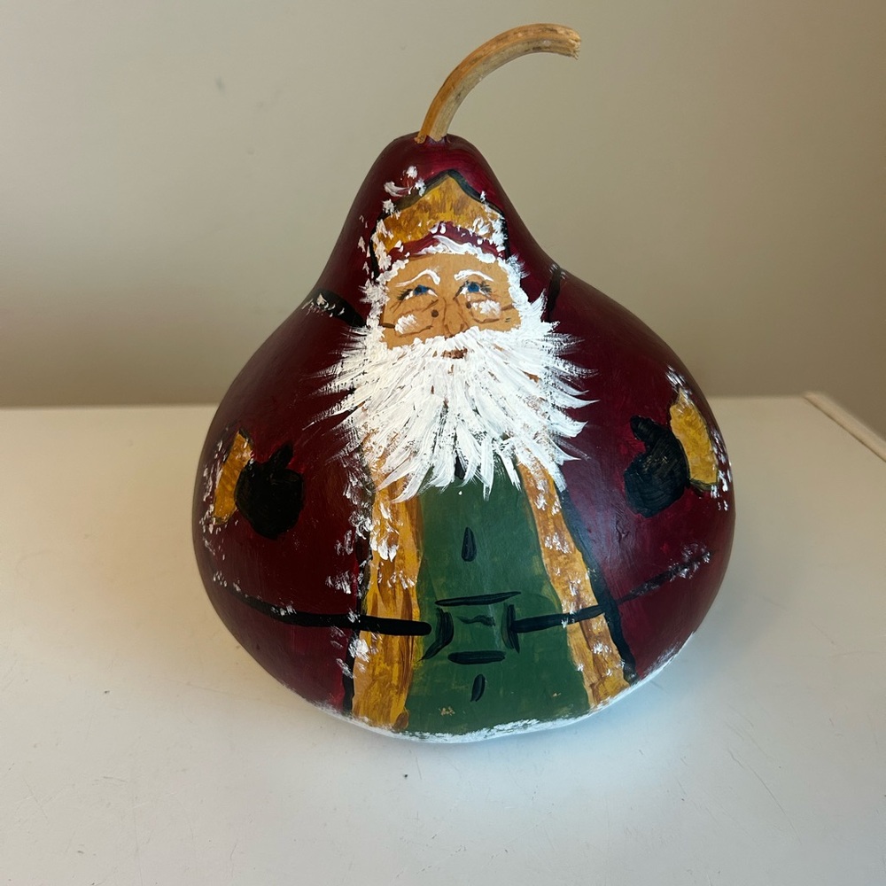 Santa Claus Gourd Hand Painted 8” Christmas‎ Folk Art Primitive Rustic Cin Land
